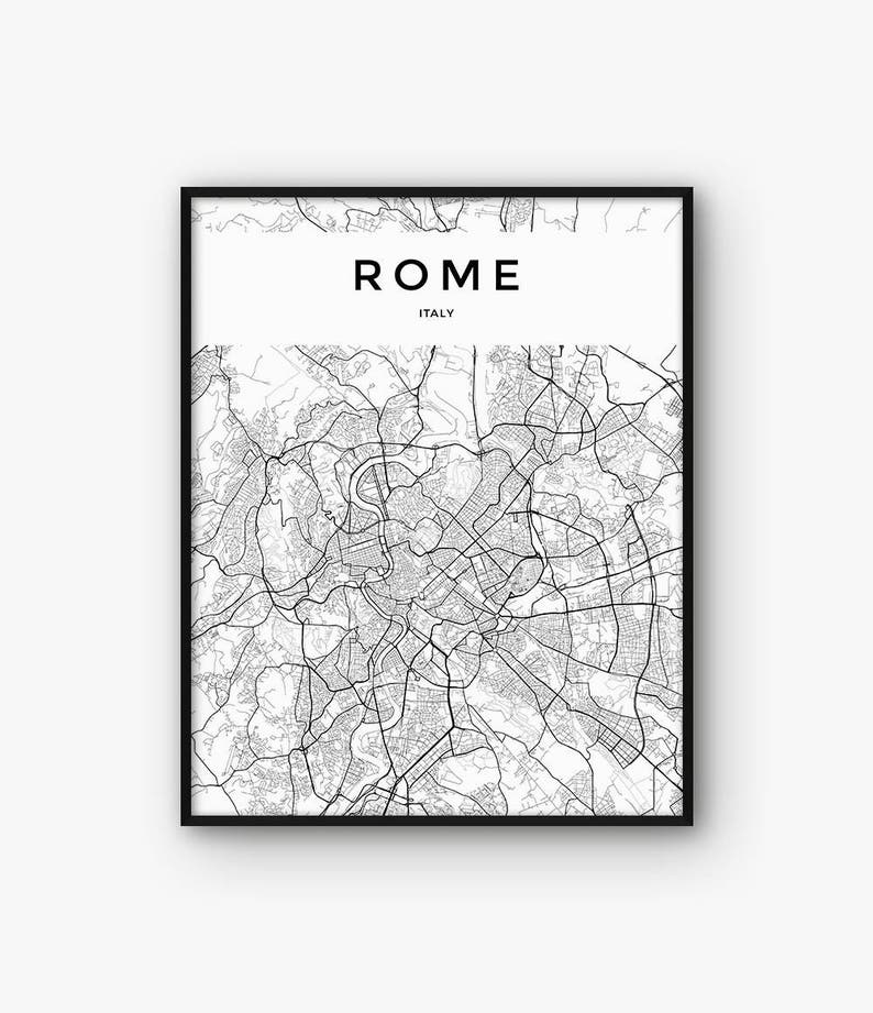 Rome Map Print, Rome Print, Italy Print, Rome Poster, Rome Decor, Italy Poster, Rome Wall Art, Rome Printable Map, Black and White Map image 1