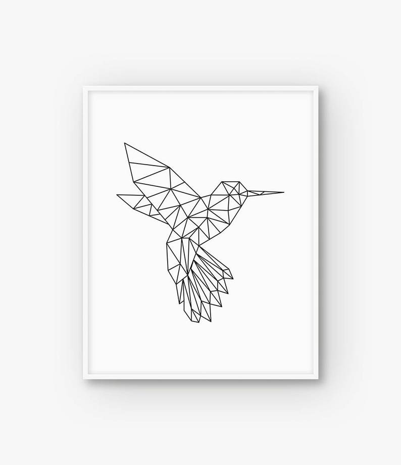 Humming Bird Print Geometric Bird Wall Art Geometry Animal Etsy