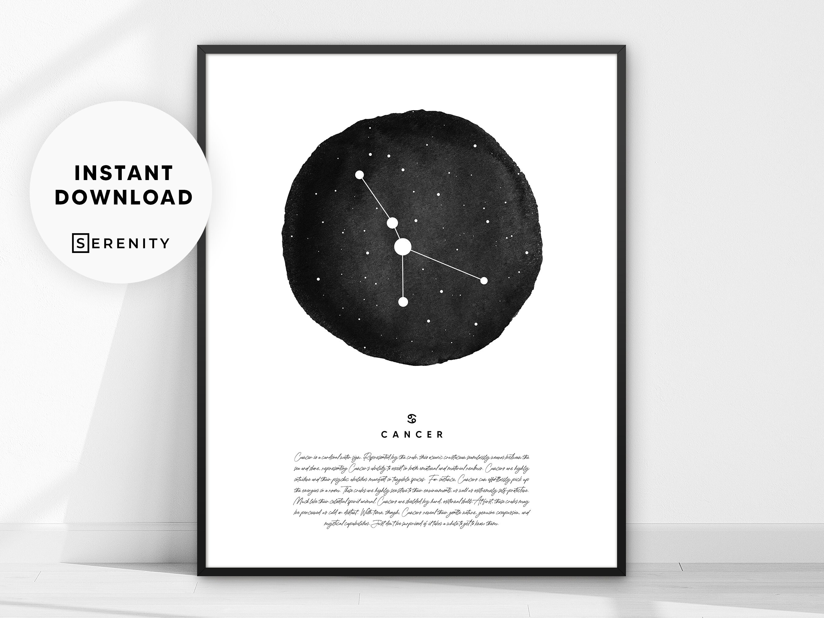 Star Sign Decor Constellation Piece Black and White Poster CANCER