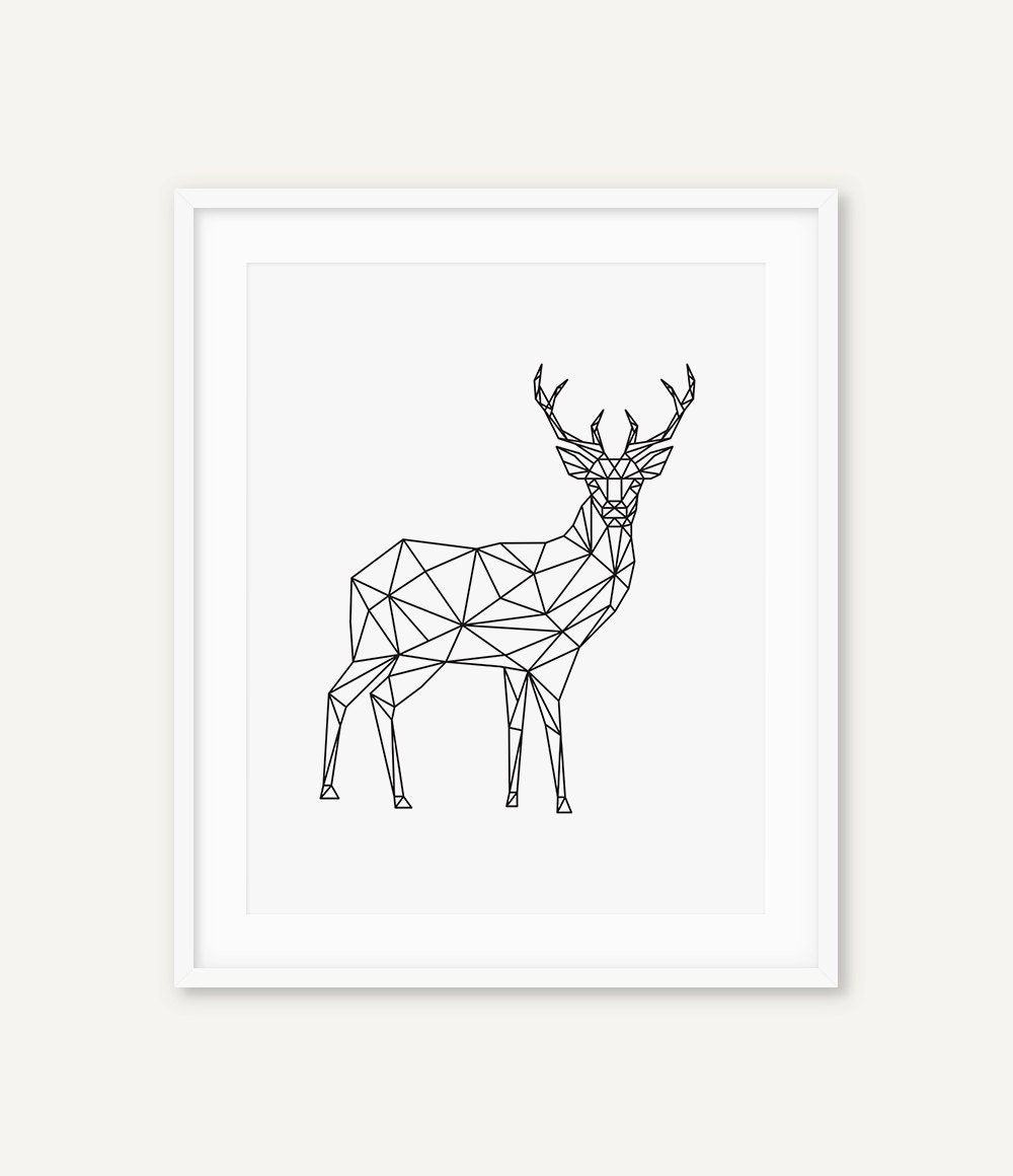 Christmas Deer Print Geometric Deer Wall Art Origami Animal Etsy