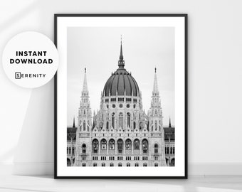 Budapest Travel Poster, Hungary Photography Print, Parliament Photo Architecture Wall Art, Living Room Decor, Digital Download