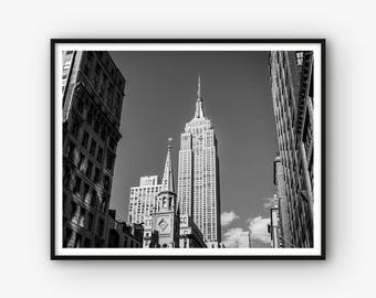 Architecture Print, Empire State Building Print, NYC Print, Architecture Poster, Black and White City Photography, Living Room Decor,