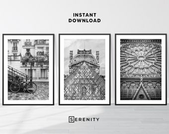 Paris Poster Set of 3, Photography Wall Art Gallery, Printable Travel Print Set, Architecture Wall Art Set, Digital Download