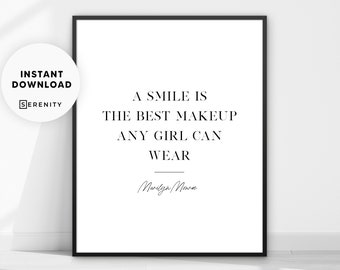 Marilyn Monroe Quote Poster, Fashion Quote Print, Iconic Quote Wall Art, A Smile Is The Best, Famous Typography Print, Fashion Icon