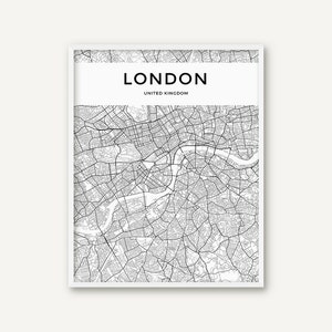 London Map Print, London Poster, London Wall Art, London City Map, Black and White Map of London ...