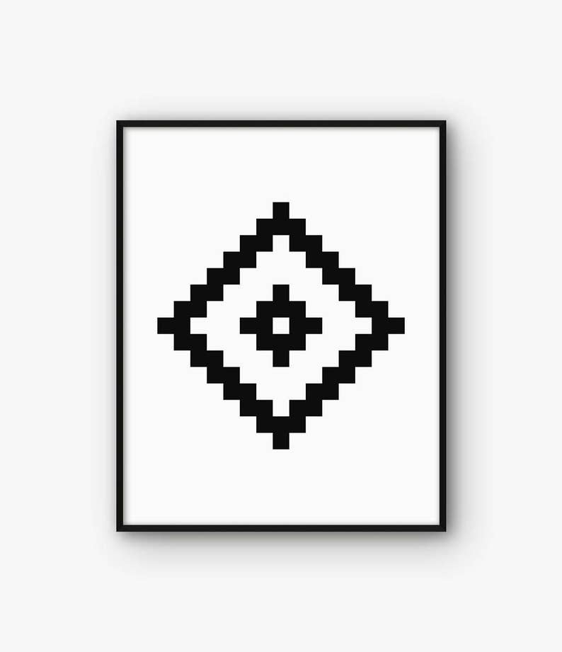 Ikat Decor Aztec Poster Black And White Wall Art Image 0