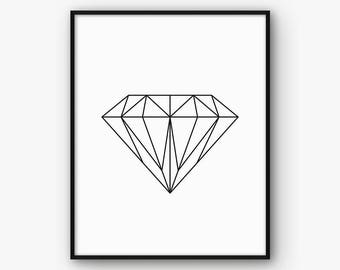 Diamond Print, Feminine Poster, Diamond Wall Art, Woman Wall Art, Jewelry Print, Diamond Poster, Girl Print, Digital Print, Feminine Decor