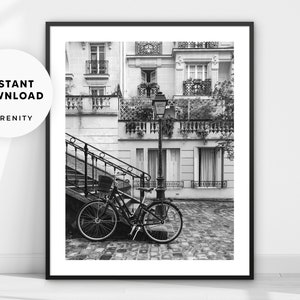 Paris Street Photography Print, France Travel Poster, Cityscape Photo, Black and White City Architecture Wall Art, Instant Download