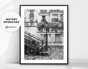 Paris Street Photography Print, France Travel Poster, Cityscape Photo, Black and White City Architecture Wall Art, Instant Download