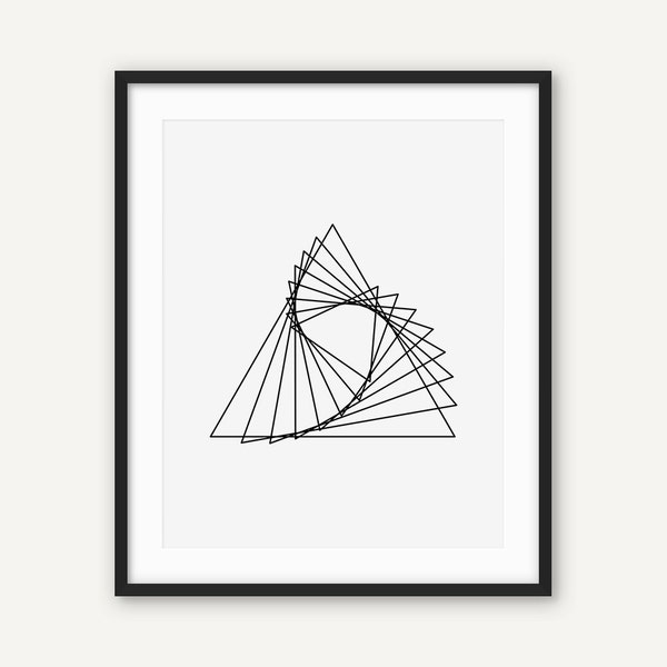 Spiral Geometric Wall Art, Triangle Print, Modern Minimalist Poster, Scandinavian Nordic Decor, Digital Printable Abstract Black and White