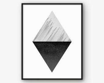 Black and White Abstract Art, Geometric Print, Triangles Wall Art, Modern Minimalist Printable Poster, Scandinavian Decor, Nordric Print