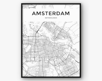 Amsterdam Map Print, Amsterdam Print, Amsterdam Poster, Amsterdam Wall Art, Amsterdam Decor, Amsterdam City Map Print, Netherlands Print