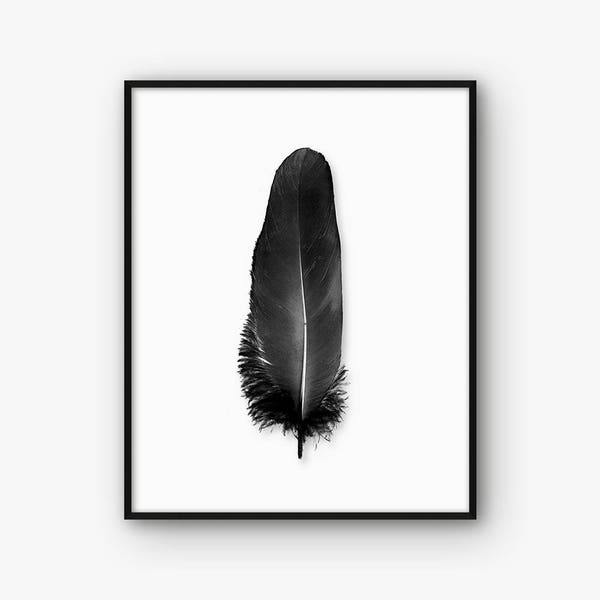 Black Feather Print, Black and White Feather Wall Art, Abstract Print, Scandinavian Print, Nordic Print, Nature Print, Feather Poster