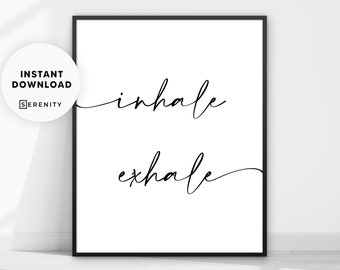 Inhale Exhale Wall Art, Typography Print, Minimalist Poster, Living Room Decor, Digital Download