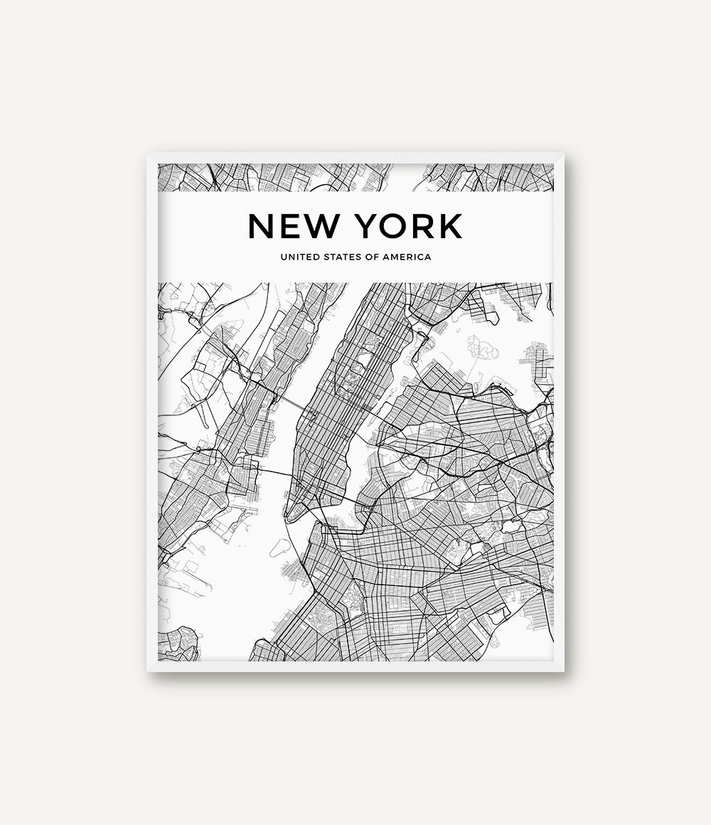 Discover New York City Map Print, Map of New York, Black and White New York Decor, New York Wall Art, New York Map, Modern Print, Minimalist Print