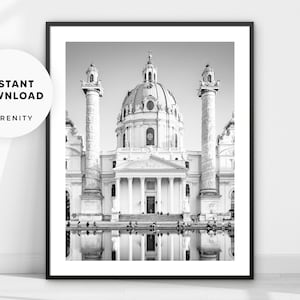 Vienna Travel Print, Austria Photography Wall Art, Black and White Photo Poster, Architecture Building Wall Art, Instant Download