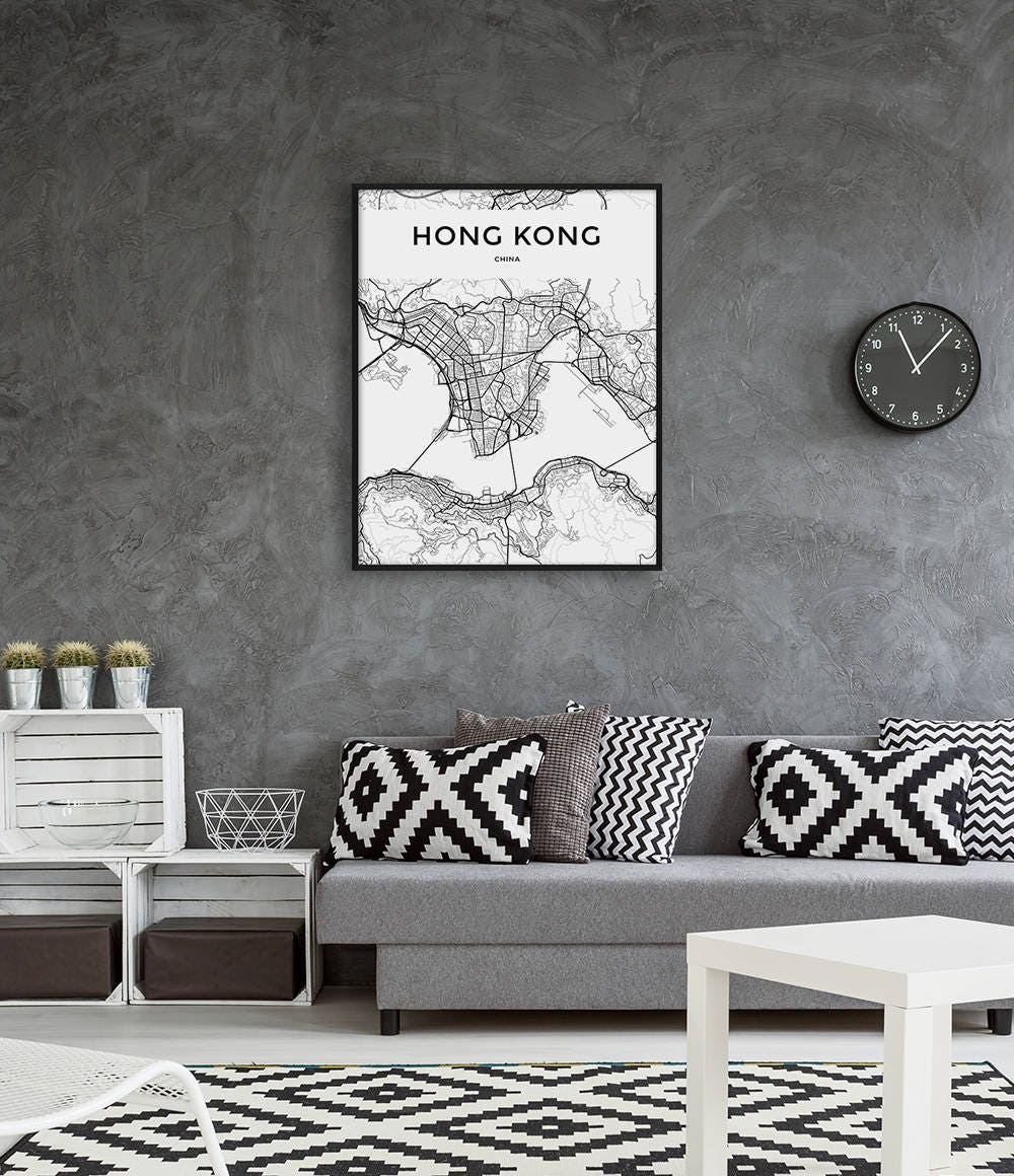 Hong Kong Map Print, Printable Map, Hong Kong Poster, Hong Kong Wall ...