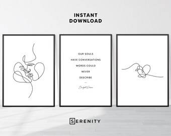 Love Print Set, Abstract Poster Set, Line Art Wall Art Gallery, Printable One Line Art, Digital Download