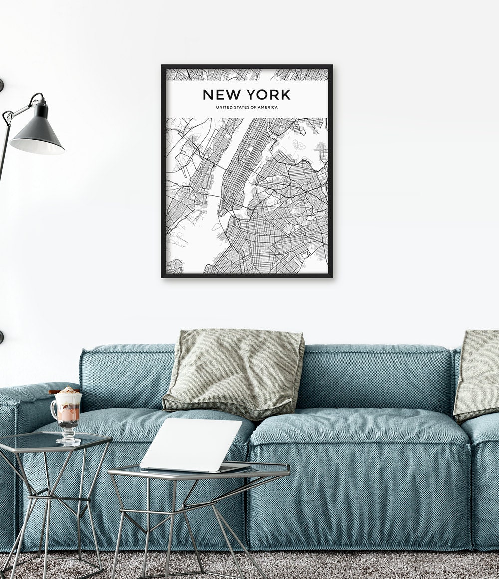Discover New York City Map Print, Map of New York, Black and White New York Decor, New York Wall Art, New York Map, Modern Print, Minimalist Print