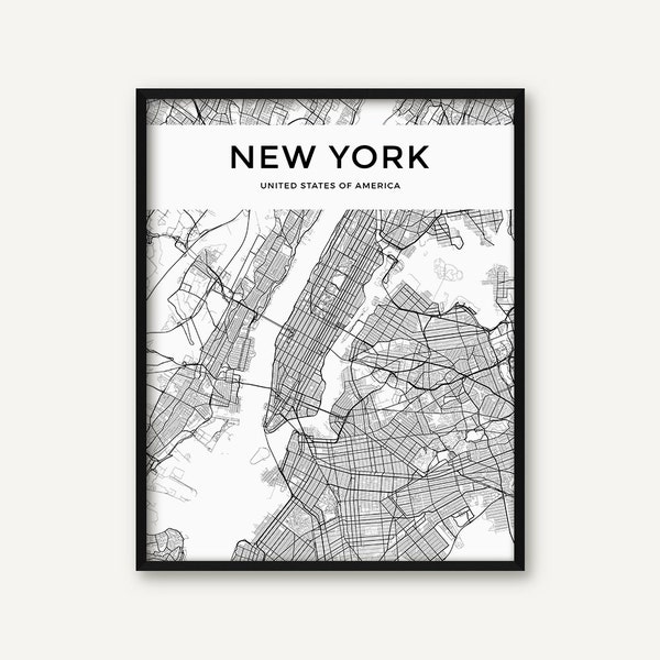 New York City Map Print, Map of New York, Black and White New York Decor, New York Wall Art, New York Map, Modern Print, Minimalist Print