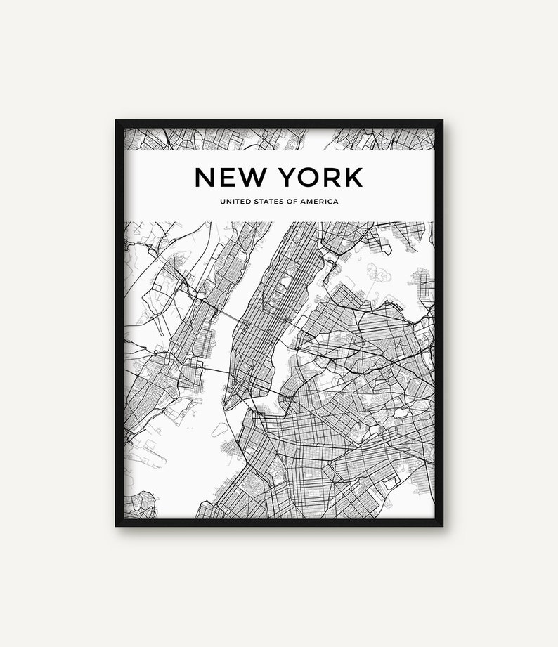New York City Map Print, Map of New York, Black and White New York Decor, New York Wall Art, New York Map, Modern Print, Minimalist Print