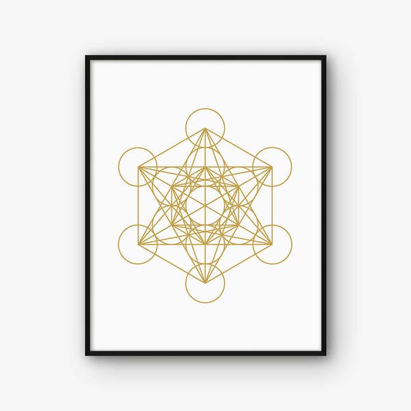 Stampa cubo Metatron, Gold Metatron Cube Wall Art, Metatrons Cube, Golden Sacred Geometry Print, Fruit of Life Print, Sacred Geometry Art