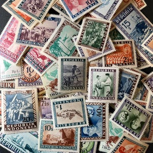 N052 - 50 Different Stamps from Indonesia | Foreign Stamps | Scrapbooking, Junk Journal, collages | Stamp collecting