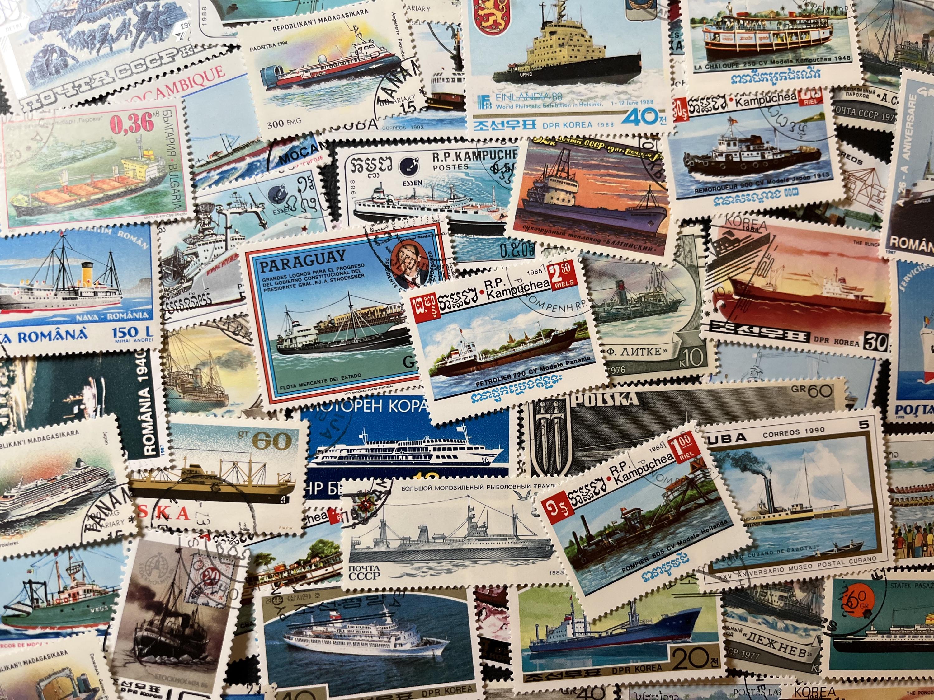 N033 - 50 Different Ships & Boat Stamps | Worldwide Stamps | Scrapbooking, Junk Journal, collages | Stamp collecting