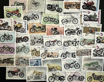 N130 - 40 Different Vintage Motorcycle Stamps | Worldwide Stamps | Scrapbooking, Junk Journal, collages | Stamp collecting