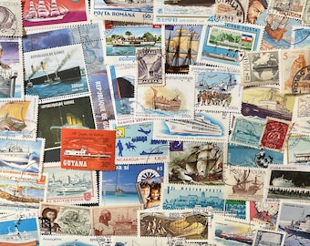 N103 - 50 Different Ship Stamps | Worldwide Stamps | Scrapbooking, Junk Journal, collages | Stamp collecting