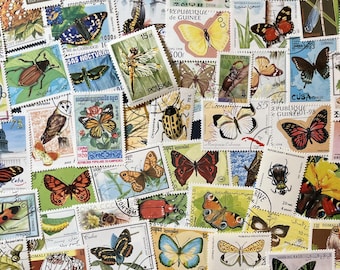 N099 - 50 Different Butterfly & Insect Stamps | Worldwide Stamps | Scrapbooking, Junk Journal, collages | Stamp collecting