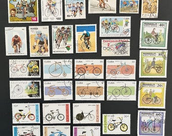 N131 - 31 Different Vintage Bicycle Stamps | Worldwide Stamps | Scrapbooking, Junk Journal, collages | Stamp collecting