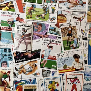 N018- 50 Different Sport Stamps | Worldwide Stamps | Scrapbooking, Junk Journal, collages | Stamp collecting