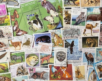 N100 - 50 Different Wild Animals Stamps | Worldwide Stamps | Scrapbooking, Junk Journal, collages | Stamp collecting