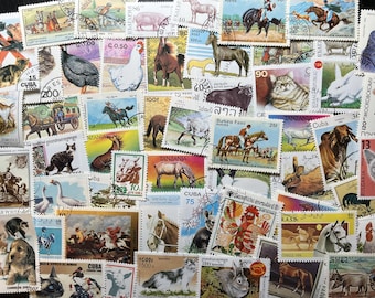 N115 - 50 Different Pet Stamps | Worldwide Stamps | Scrapbooking, Junk Journal, collages | Stamp collecting