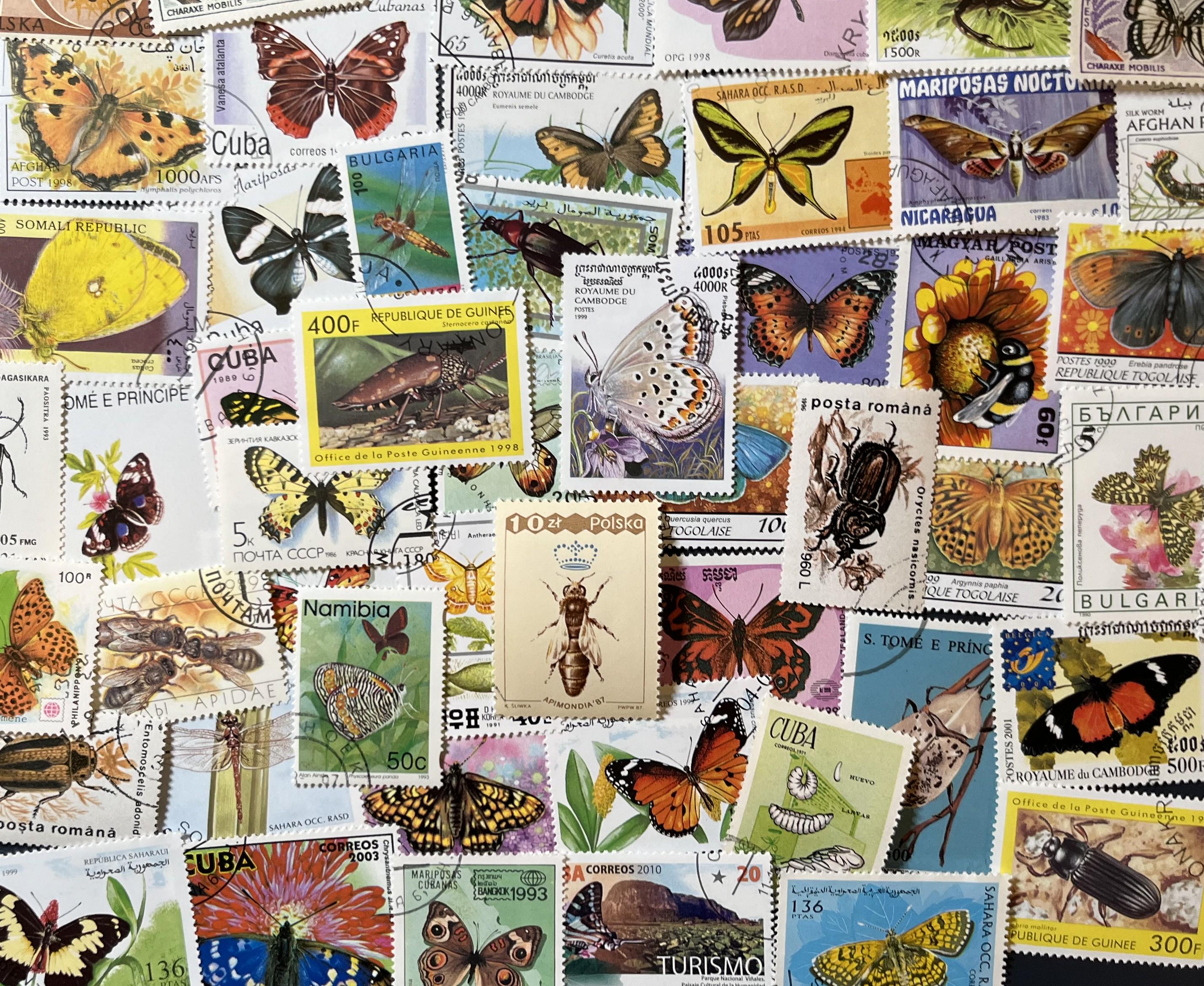 N099 - 50 Different Butterfly & Insect Stamps | Worldwide Stamps ...