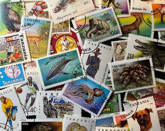 N053 - 45 Different Vintage CTO Stamps from Tanzania | Foreign Stamps | Scrapbooking, Junk Journal, collages | Stamp collecting