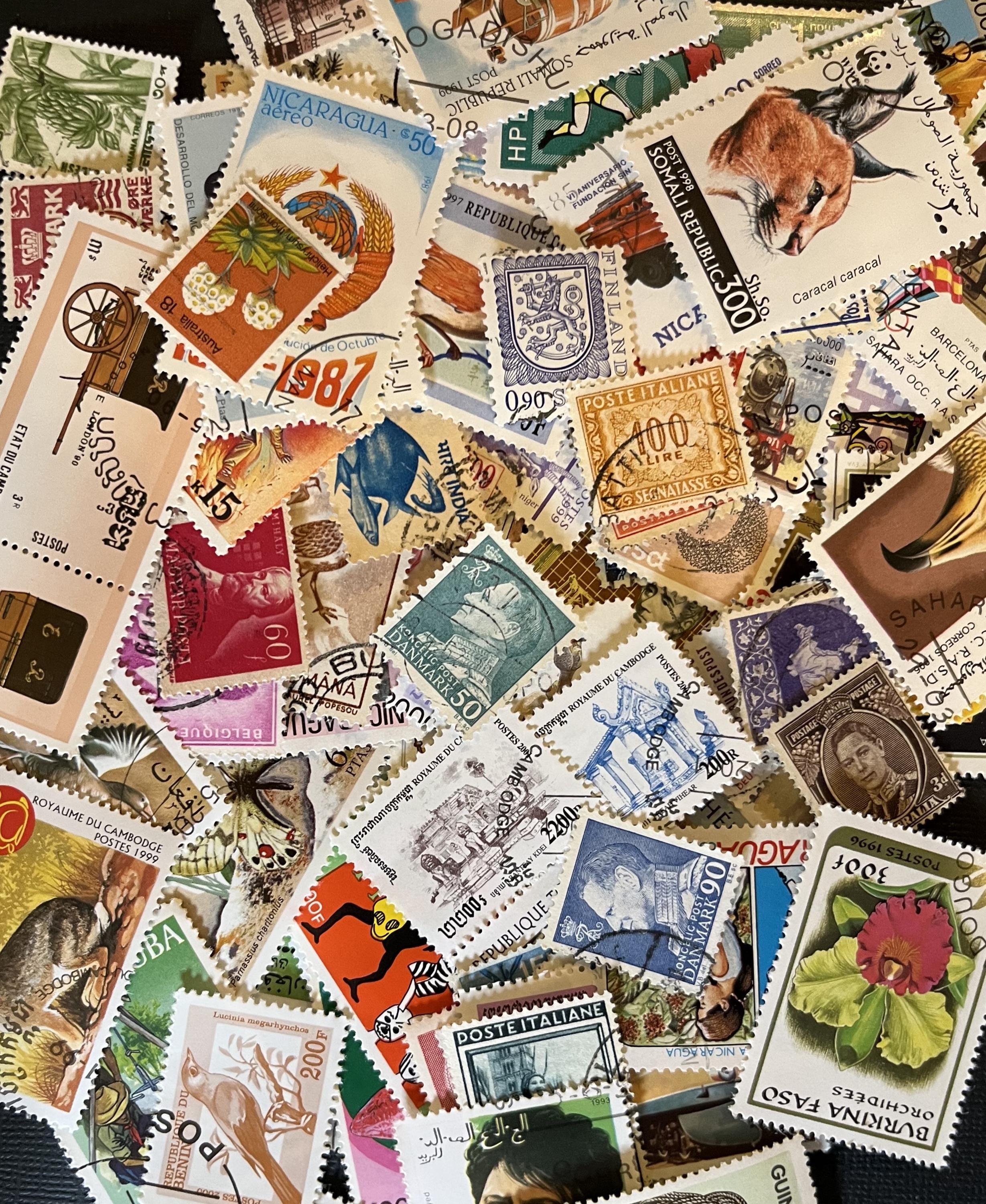 100 Different Worldwide Stamps | Foreign Stamps | Scrapbooking, Junk Journal, collages | Stamp collecting