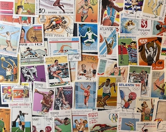 N088 - 50 Different Summer Olympics Stamps | Worldwide Stamps | Scrapbooking, Junk Journal, collages | Stamp collecting
