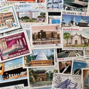 N038 - 50 Different Landmark Stamps | Worldwide Stamps | Scrapbooking, Junk Journal, collages | Stamp collecting
