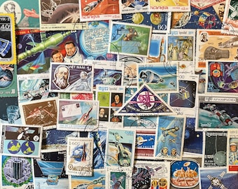 N102 - 50 Different Space travel Stamps | Astronauts, Rockets & Satellites | Scrapbooking, Junk Journal, collages | Stamp collecting