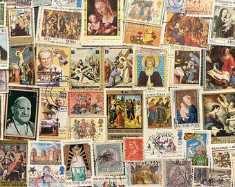 N121 - 50 Vintage Different Religion Stamps | Nativity Saints Christmas Church Pope John Paul II | Stamp collecting