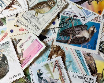 N002 - 50 Different Birds of Prey Stamps | Worldwide Stamps | Scrapbooking, Junk Journal, collages | Stamp collecting