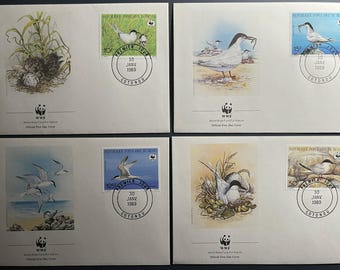 N135 - Benin WWF First Day Covers 1989 – Set of 4 Bird FDCs – Terns Seabirds – Wildlife Conservation – Vintage Stamp Collectibles