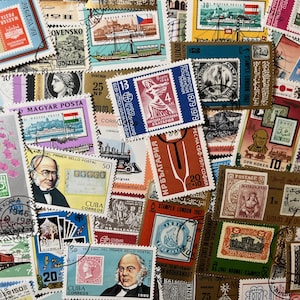 N039 - 50 Different Stamp-on-stamp Stamps | Worldwide Stamps | Scrapbooking, Junk Journal, collages | Stamp collecting