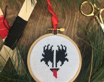 KISS Band Gene Simmons The Demon Holiday Cross Stitch Ornament