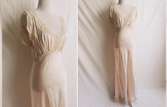1930s Fischer Heavenly Silk and Lace Maxi Slip
