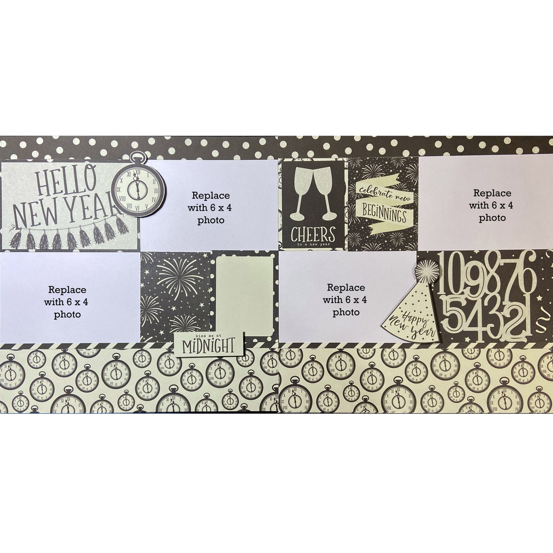 Hello New Year 12x12 Scrapbook Page Layout Kit, Precut Scrapbooking ...