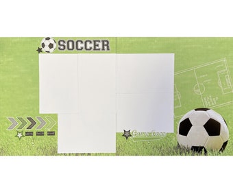 Soccer 12x12 Scrapbook Page Layout Kit, Precut Scrapbooking Page Kit, Scrapbook Kit, Page Kit, Scrapbook Page Goal, Kick, Score (#190)