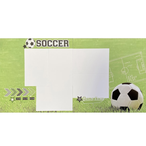 Soccer 12x12 Scrapbook Page Layout Kit, Precut Scrapbooking Page Kit, Scrapbook Kit, Page Kit, Scrapbook Page Goal, Kick, Score (#190)